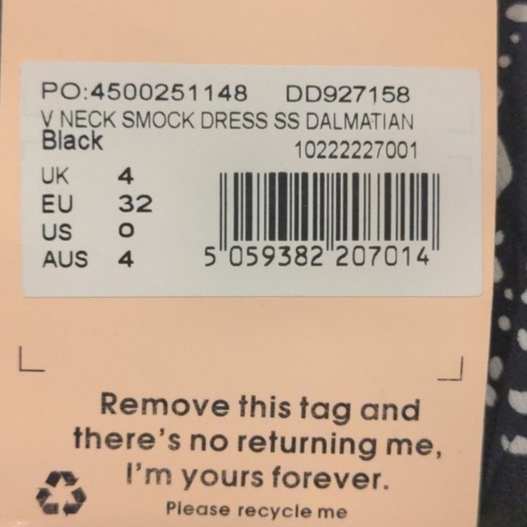 Missguided Black Dalmatian Print V Neck Smock Dress size 0 - Picture 8 of 8